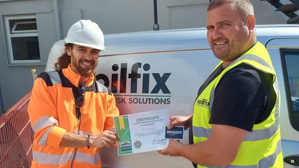 Site worker receiving award