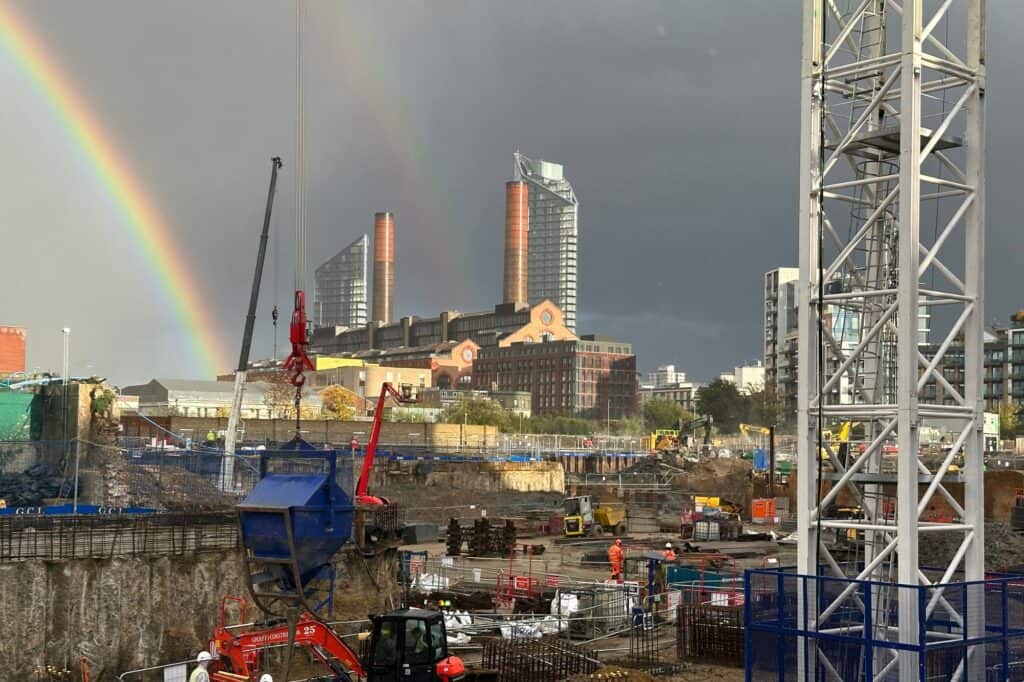 Double rainbow at a construction site in London